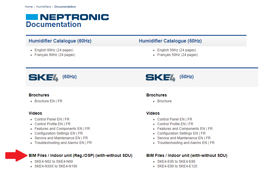 Updated BIM files available for Neptronic humidifiers